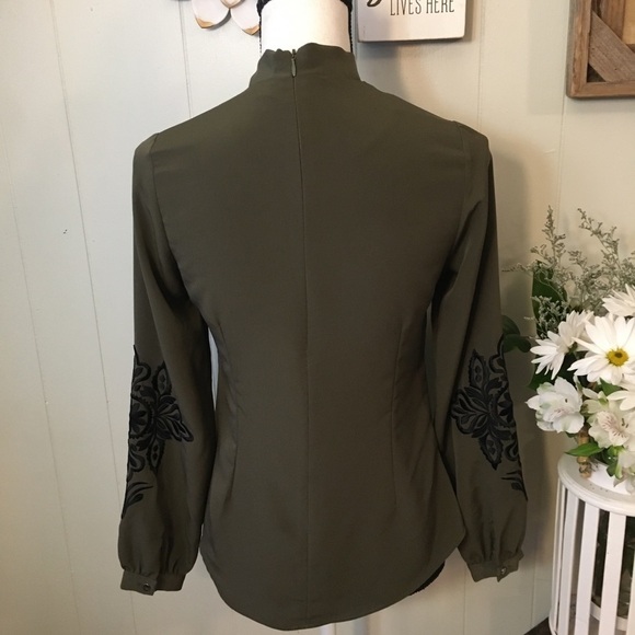 Bym Fashion hi neck embroidered sleeve blouse - Picture 6 of 6